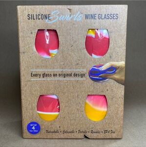 Silicone Swirls Wine Glasses Set of 4 by Shark Skinzz, New in Box